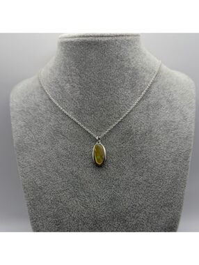 VTG 925 Sterling Silver Natural Green Fire Opal Pendant Necklace 18”